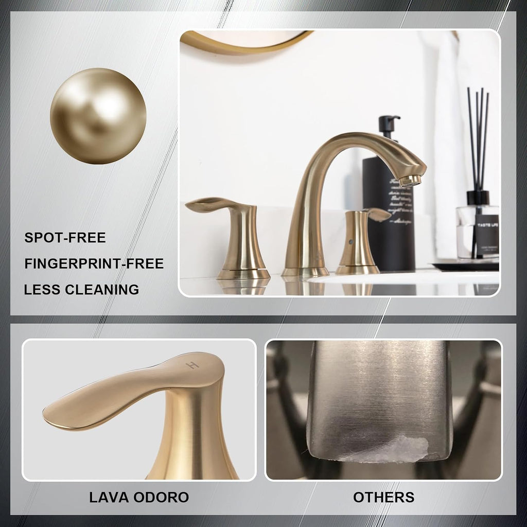 Lava Odoro Valenvoir Champagne Gold Bathroom Faucet for Sink 3 Hole, Gold 8 inch Widespread Bathroom Faucet 2 Handle Bathroom Sink Faucet for Vanity with Drain Assembly Supply line, BF405-CB