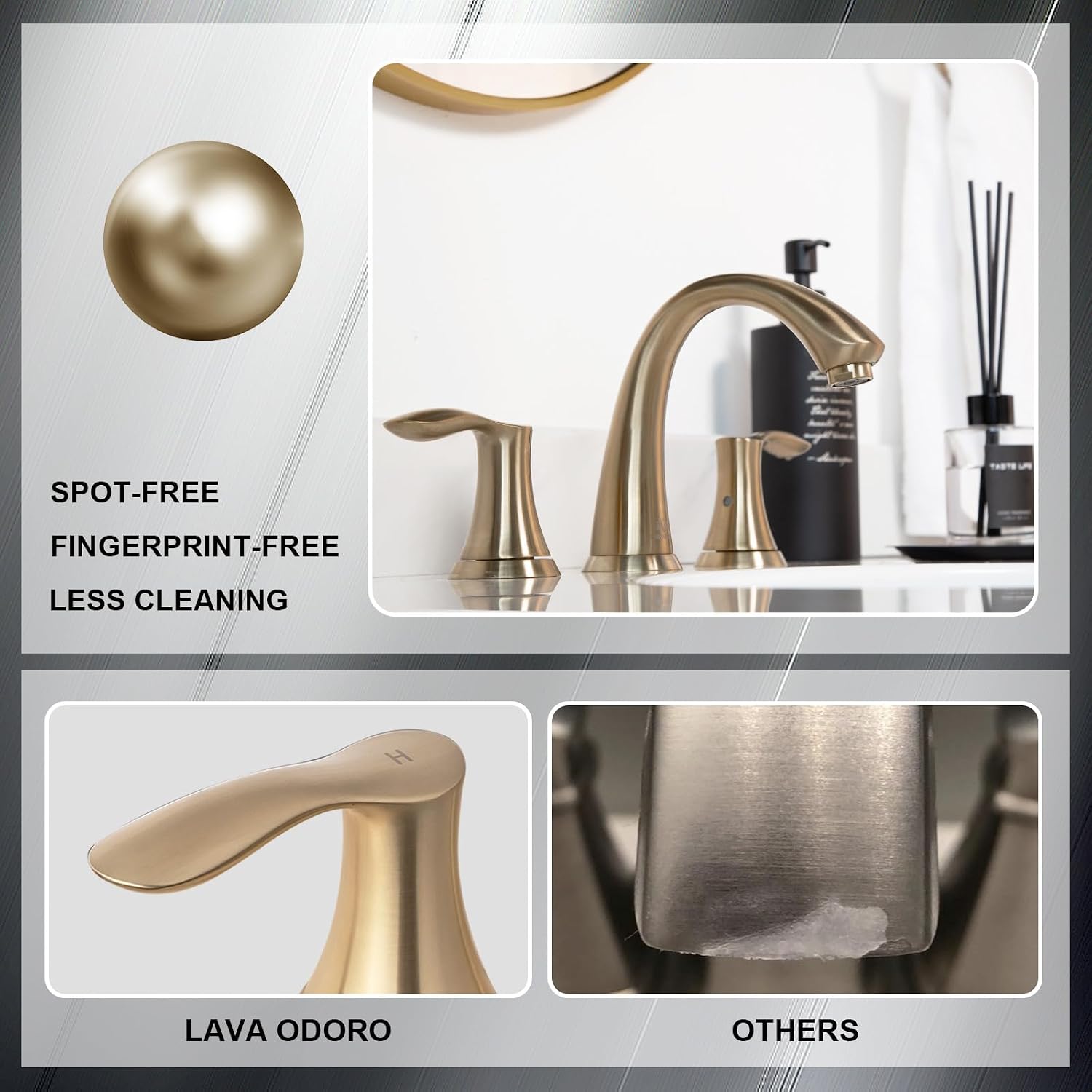 Lava Odoro Valenvoir Champagne Gold Bathroom Faucet for Sink 3 Hole, Gold 8 inch Widespread Bathroom Faucet 2 Handle Bathroom Sink Faucet for Vanity with Drain Assembly Supply line, BF405-CB
