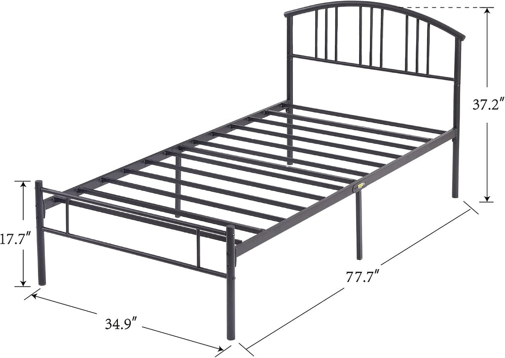 VECELO Twin Bed Frame with Headboard and Footboard, 14 Inch Metal Platform Mattress Foundation, Sturdy Premium Steel Slat/No Box Spring Needed