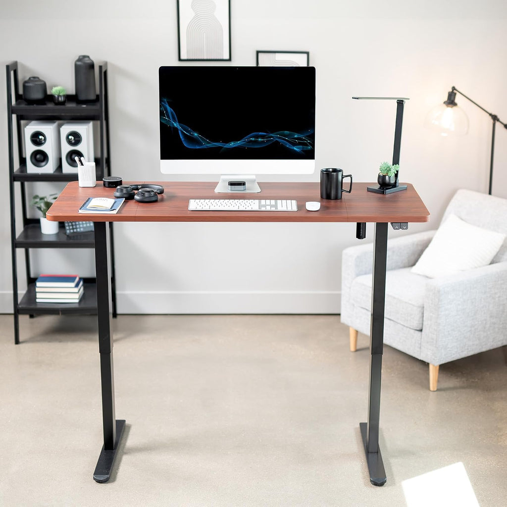 VIVO Electric 60 x 24 inch Stand Up Desk, Height Adjustable, Dark Walnut Top Black Frame, Home and Office Furniture Sets, DESK-KIT-B06D