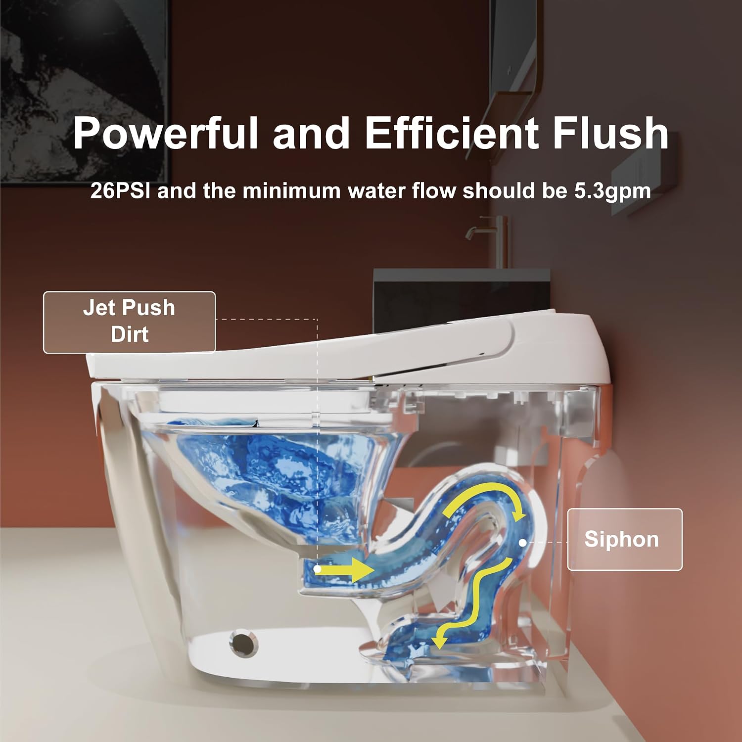 Smart Toilet - Auto Open/Close, One Piece Elongated Design, LED Display Comfort Height Toilet, Foot Sensor Flush, Auto Flush System, Heated Seat, Night Light for Modern Bathroom