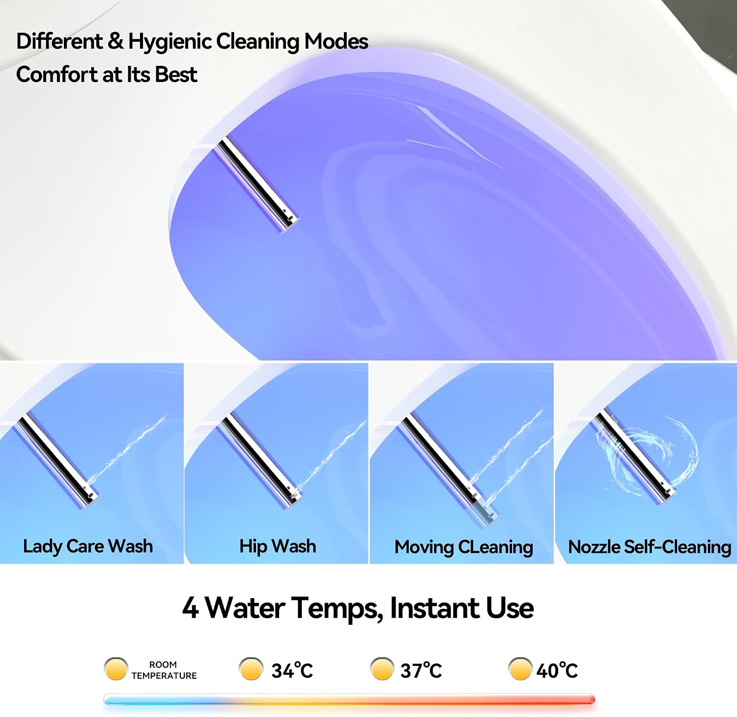 Smart Toilets with Heated Bidet Seat.Portable toilet with bidet built.Intelligent Toilet Auto Open,Close Seat. Bidet toilet with Dryer and Warm Water
