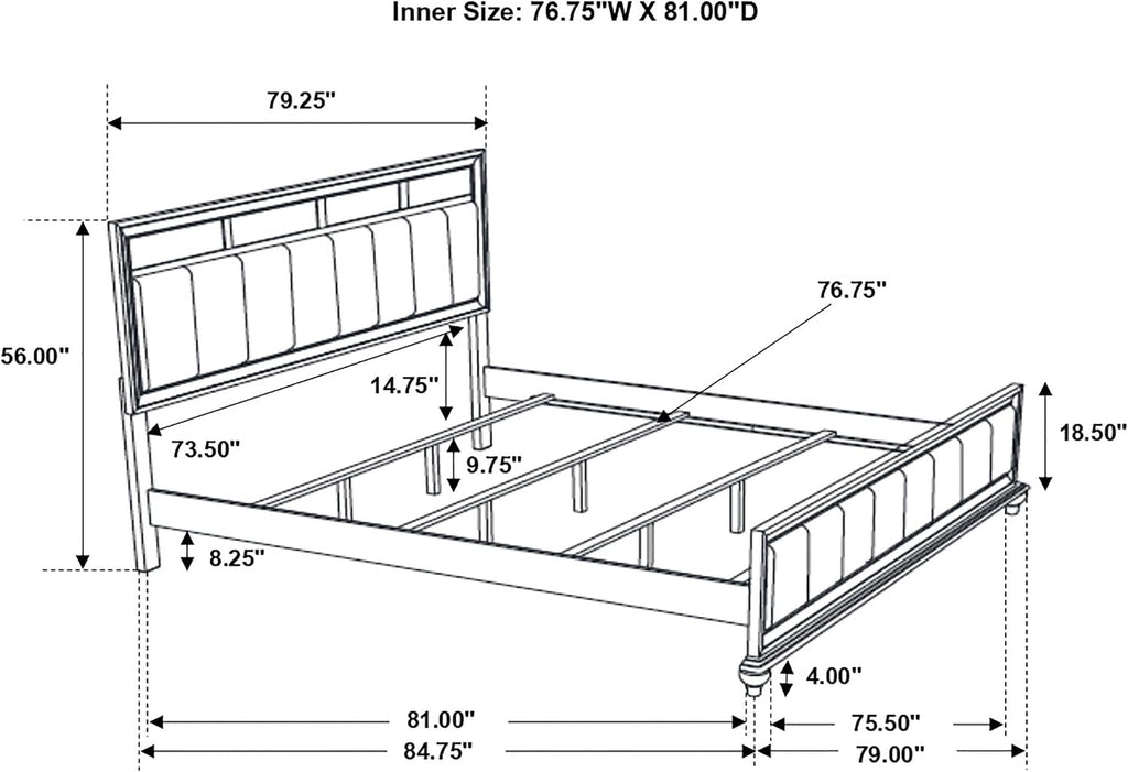 Coaster Home Furnishings Barzini Modern Classic 5-Piece Bedroom Set Leatherette Upholstered Eastern King Size Panel Bed Frame 56-inch Headboard White 205891KE-S5