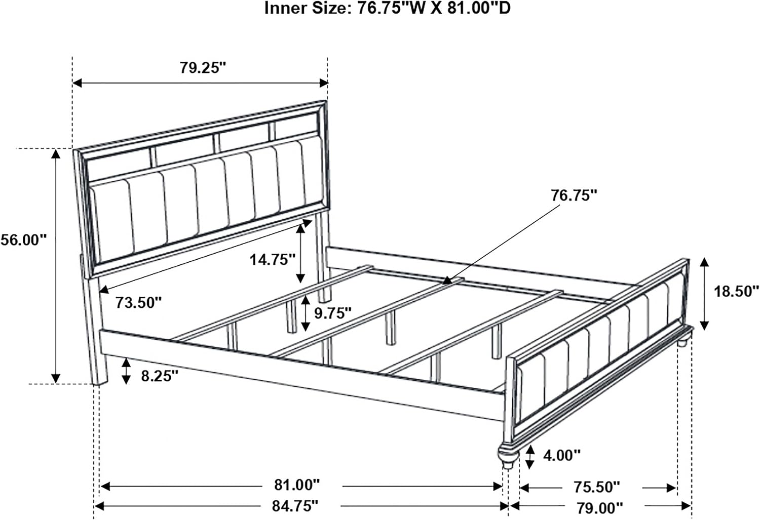 Coaster Home Furnishings Barzini Modern Classic 5-Piece Bedroom Set Leatherette Upholstered Eastern King Size Panel Bed Frame 56-inch Headboard White 205891KE-S5
