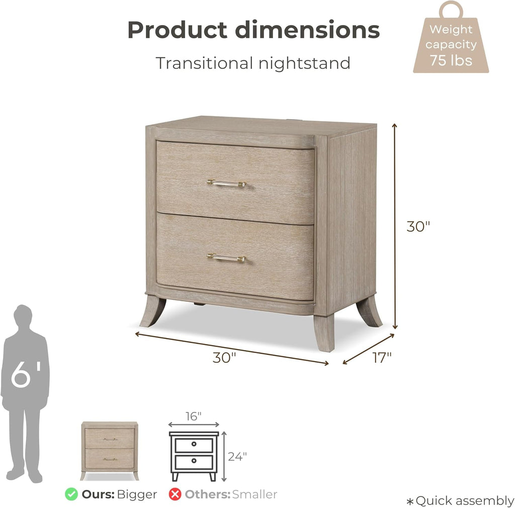 Furniture of America Saries Transitional Solid Wood 6-Piece Queen Panel Bedroom Set with USB Ports, Shelter Padded Headboard, Soft Curved Edges, Box Spring Needed, Natural Oak