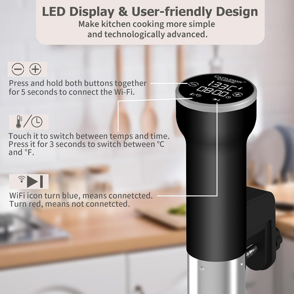 Sous Vide Cooker WiFi & 5 in 1 Smokeless Indoor Grill & Griddle with Meat Thermometer, PFAS Free Ceramic Nonstick