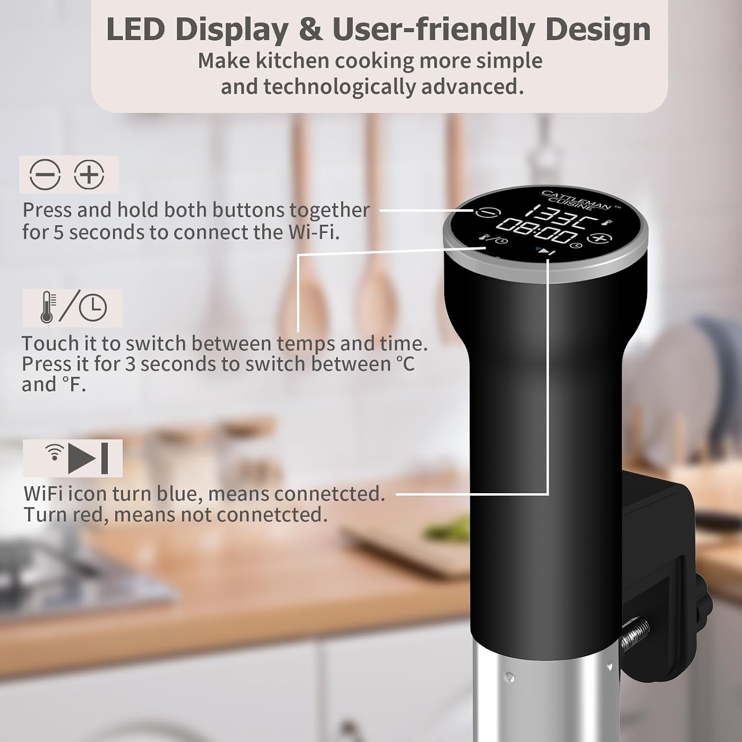 Sous Vide Cooker WiFi & 5 in 1 Smokeless Indoor Grill & Griddle with Meat Thermometer, PFAS Free Ceramic Nonstick