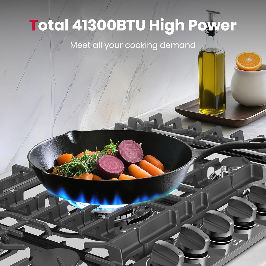 GASLAND Gas Cooktop 30 Inch with Griddle, Gas Stovetop with 5 Burners, Comes with Reversible Cast Iron Grill/Griddle, 120V Plug-in, NG/LPG Convertible, CSA Certified Black