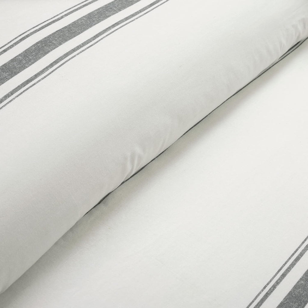 Lush Decor Farmhouse Stripe Reversible Cotton Comforter Set - 3 Piece Cozy Pinstripe Bedding Set - Classic Modern Rustic Charm Bedroom Decor - King, Dark Gray
