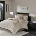 Madison Park Camelia Cozy Comforter Set-Trendy Design All Season Down Alternative Luxury Bedding with Matching Shams, Decorative Pillows, Queen (90 in x 90 in), Natural 8 Piece