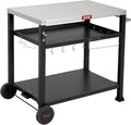 Feasto 3-Shelf Pizza Oven Table with 33.5' x 21.7' Stainless Tabletop, Outdoor Grill Cart with Tank Hook for Pizza Ovens & Griddles, Heavy-Duty Prep Station for Patio BBQ and Deck Parties, Black
