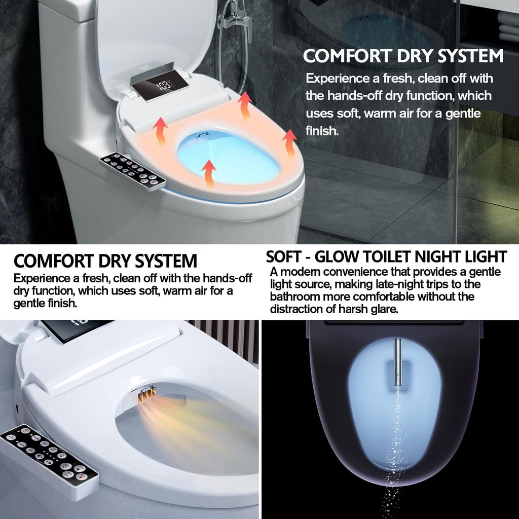 XCQQ Electric Heated Bidet Toilet Seat, Warm Water Oscillating Wash, Heated Toilet Seat, Air Dryer, Soft Close Lid, Night Light, Self Cleaning Nozzle, LED Display Requires Outlet - Elongated