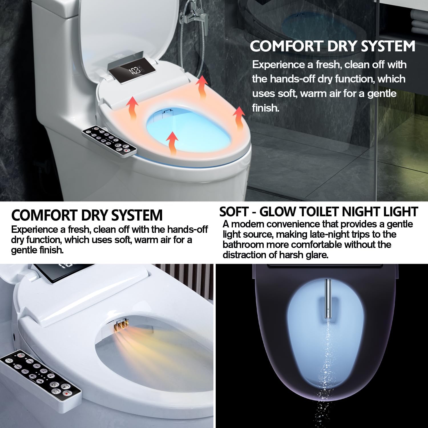 XCQQ Electric Heated Bidet Toilet Seat, Warm Water Oscillating Wash, Heated Toilet Seat, Air Dryer, Soft Close Lid, Night Light, Self Cleaning Nozzle, LED Display Requires Outlet - Elongated