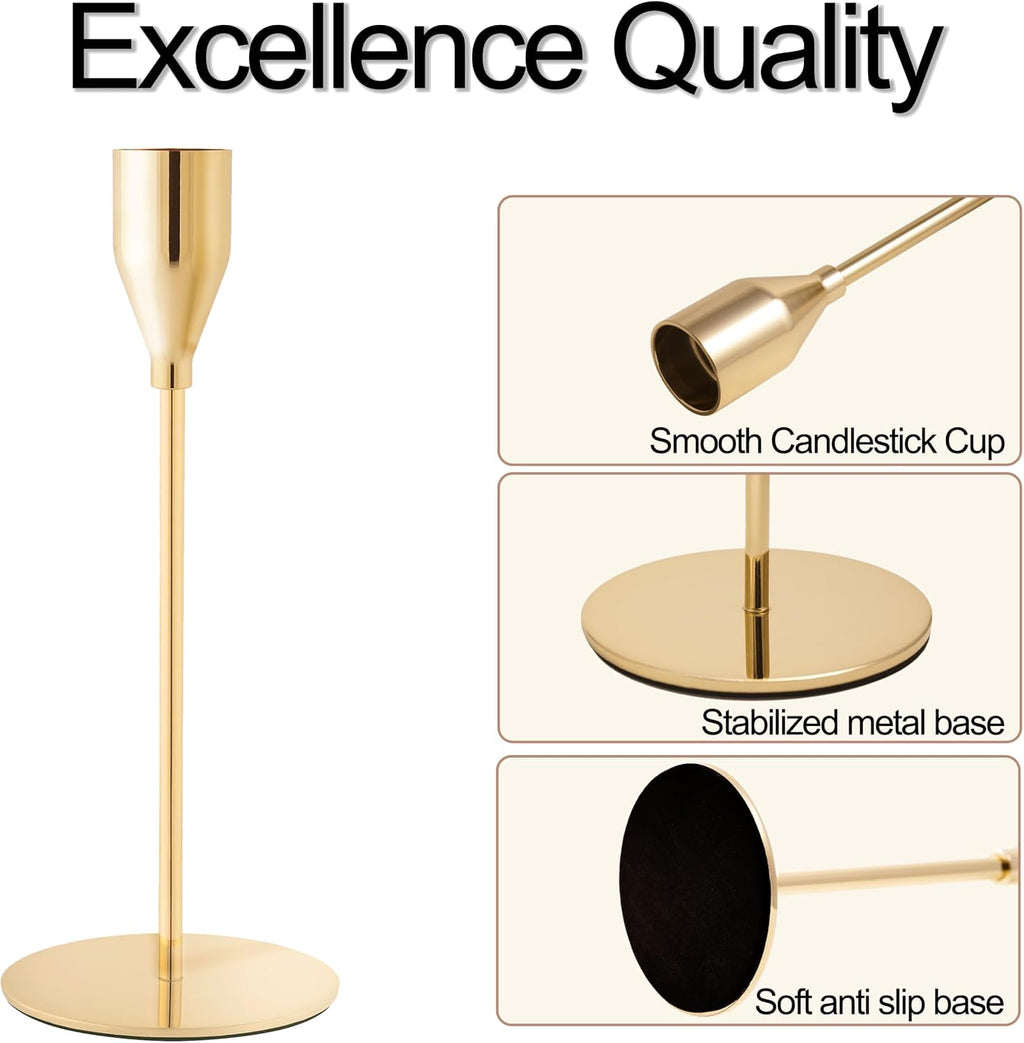 Taper Candle Holders,Tall Metal Candlestick Holders,French Gold,Set of 54,Three Heights,Candle Stick Holder Bulk for Wedding Centerpiece Decoration,Dinning,Festival,Party or Home Decor