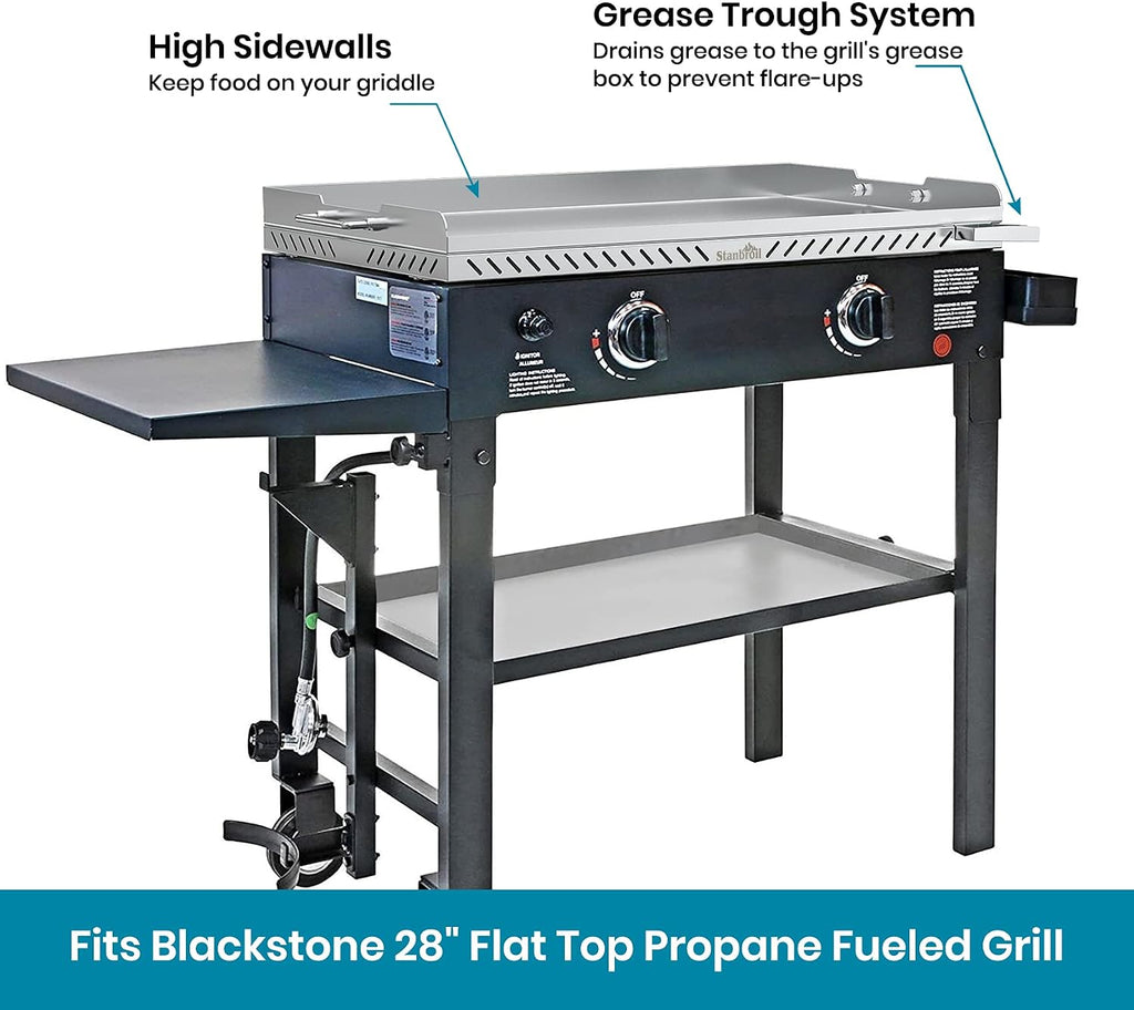 Stanbroil Stainless Steel Flat Top Gas Grill Griddle for Blackstone 2 Burner Propane Fueled Grill Front Grease Management System - 28 Inches