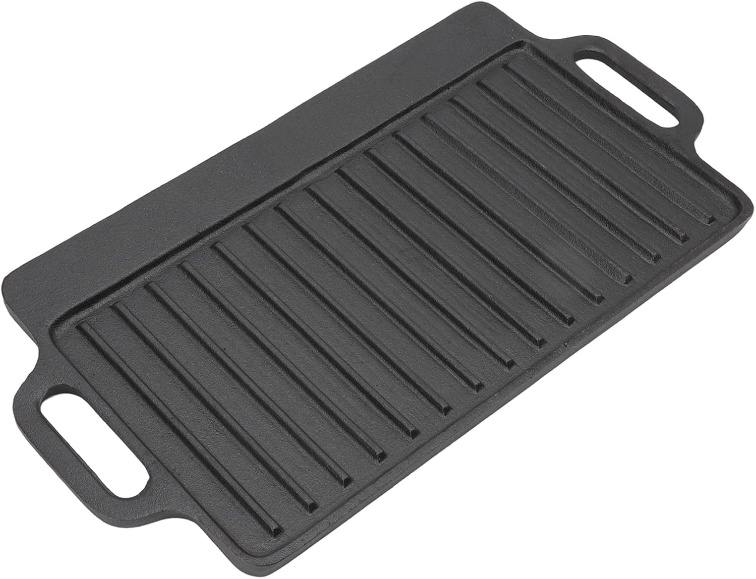 Cast Iron Grill Griddle, Double Sided Rectangular Teppanyaki Plate with Easy Grip Handles, for Barbecue Steak Chicken Pancakes Bacon Eggs (51x23CM)