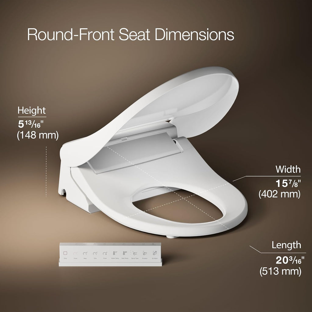 Kohler PureWash E880 Round-Front Bidet Toilet Seat With Remote, Warm Water, Quiet-Close Lid Prevents Slamming, Easy Installation with Quick-Release, Self-Cleaning Wand, Adjustable Water Pressure
