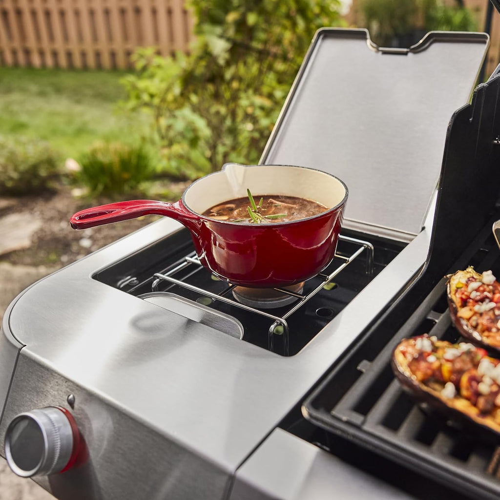 Weber Genesis E-335 Liquid Propane Gas Grill for Outdoor Cooking, 3 Burners and 1 Side Burner, Black – Porcelain-Enameled Cast-Iron Grates, PureBlu Burners & Sear Zone