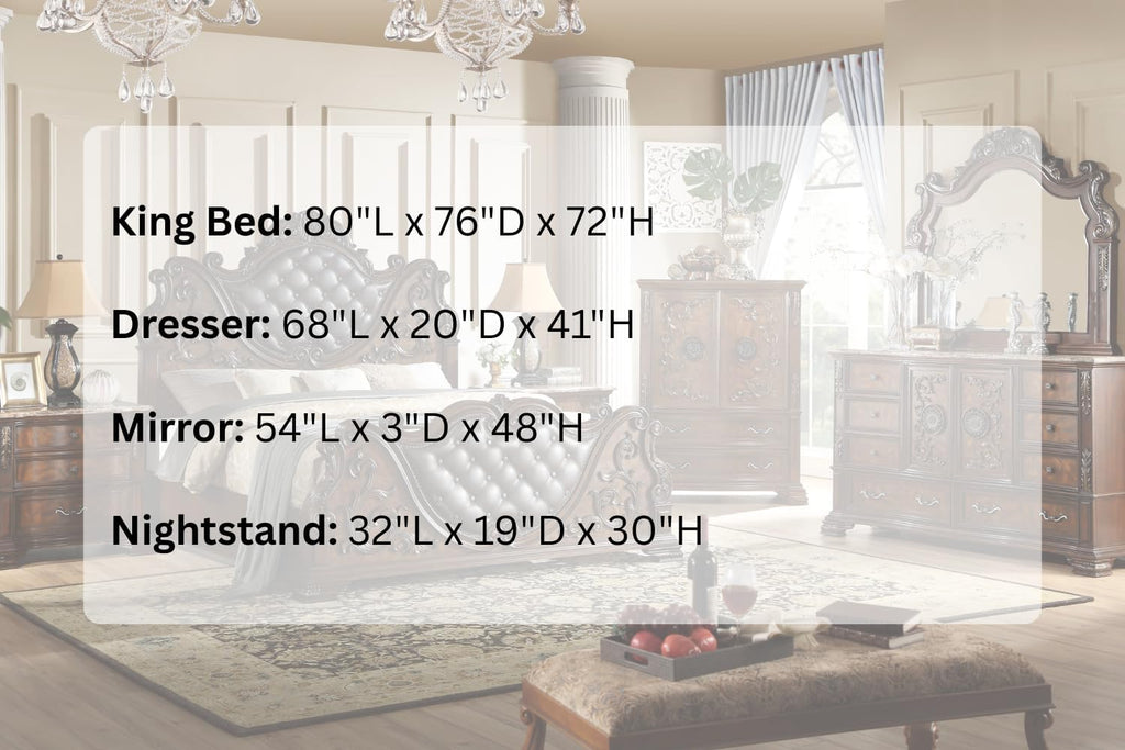 First of a Kind Santa Monica Traditional 4 Piece King Bedroom Set with Upholstered Tufted Headboard Elegant Classic Design Coordinated Furniture Collection, Cherry