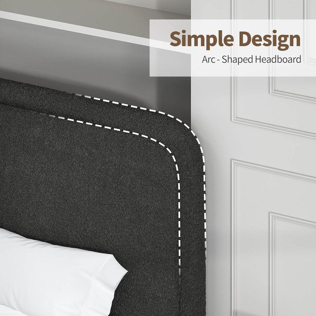 BarnFurin Boucle Upholstered California King Bed/Soft Rounded Corners Headboard/Low Profile Bed Frame/No Box Spring Needed/Non-Slip and Noise-Free/Black