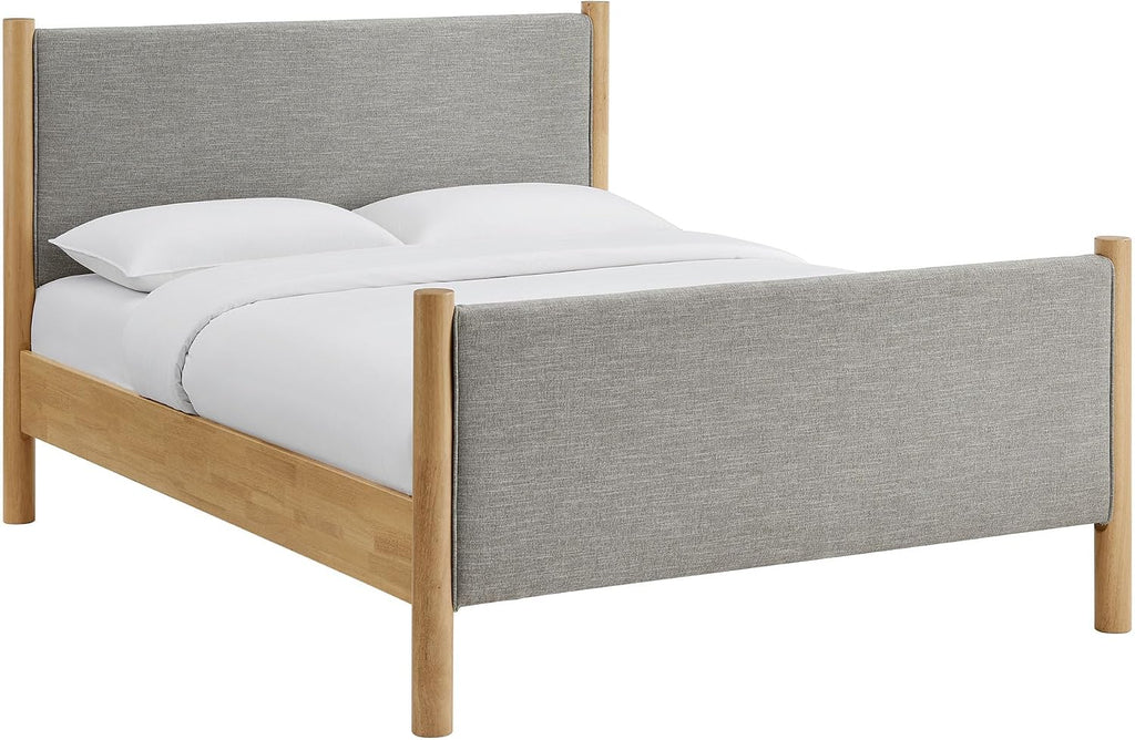 Modway Maven Full Bed Frame in Wheat Oak with Upholstered Fabric Headboard and Footboard – Wood Full Platform Bed Frame – No Box Spring Needed