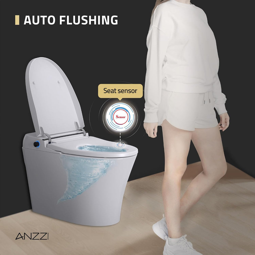 ANZZI Juno Smart One-Piece Toilet and Bidet Set White 26 in Heated Seat Front & Rear Wash Warm Air Dryer Foot Sensor Auto Flush Remote Control Soft-Close Lid Self-Cleaning Nozzles | TL-ST823WH