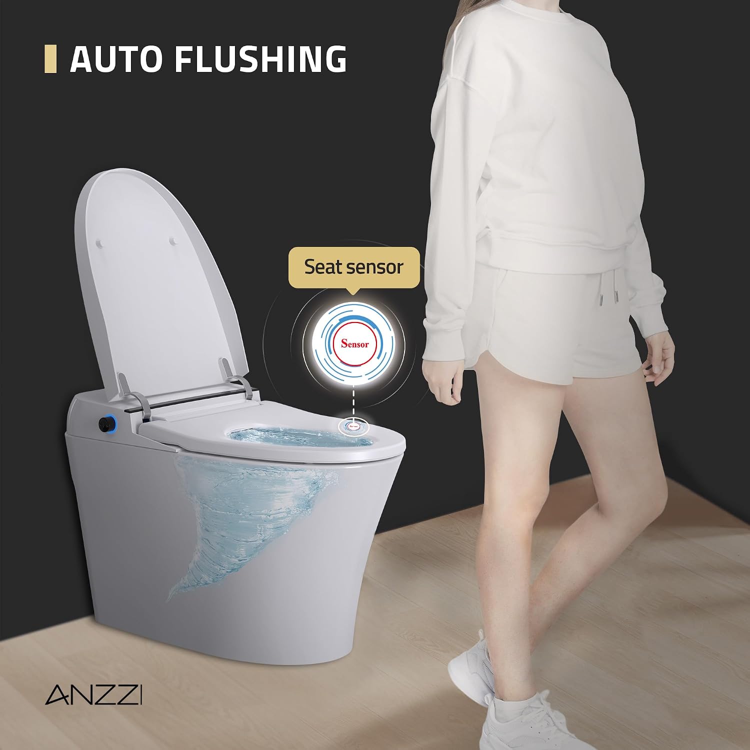 ANZZI Juno Smart One-Piece Toilet and Bidet Set White 26 in Heated Seat Front & Rear Wash Warm Air Dryer Foot Sensor Auto Flush Remote Control Soft-Close Lid Self-Cleaning Nozzles | TL-ST823WH