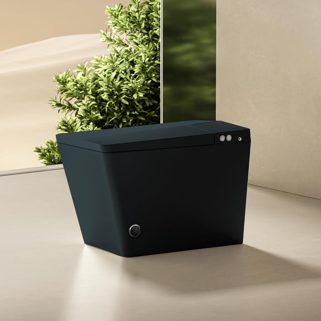 WinZo Square Smart Toilet for Bathroom with Built-in Tank, Remote Control, Intelligent Toilet with Auto Open/Close Lid, Auto Flush, Heated Bidet Seat, Warm Water and Dry,LED, Black