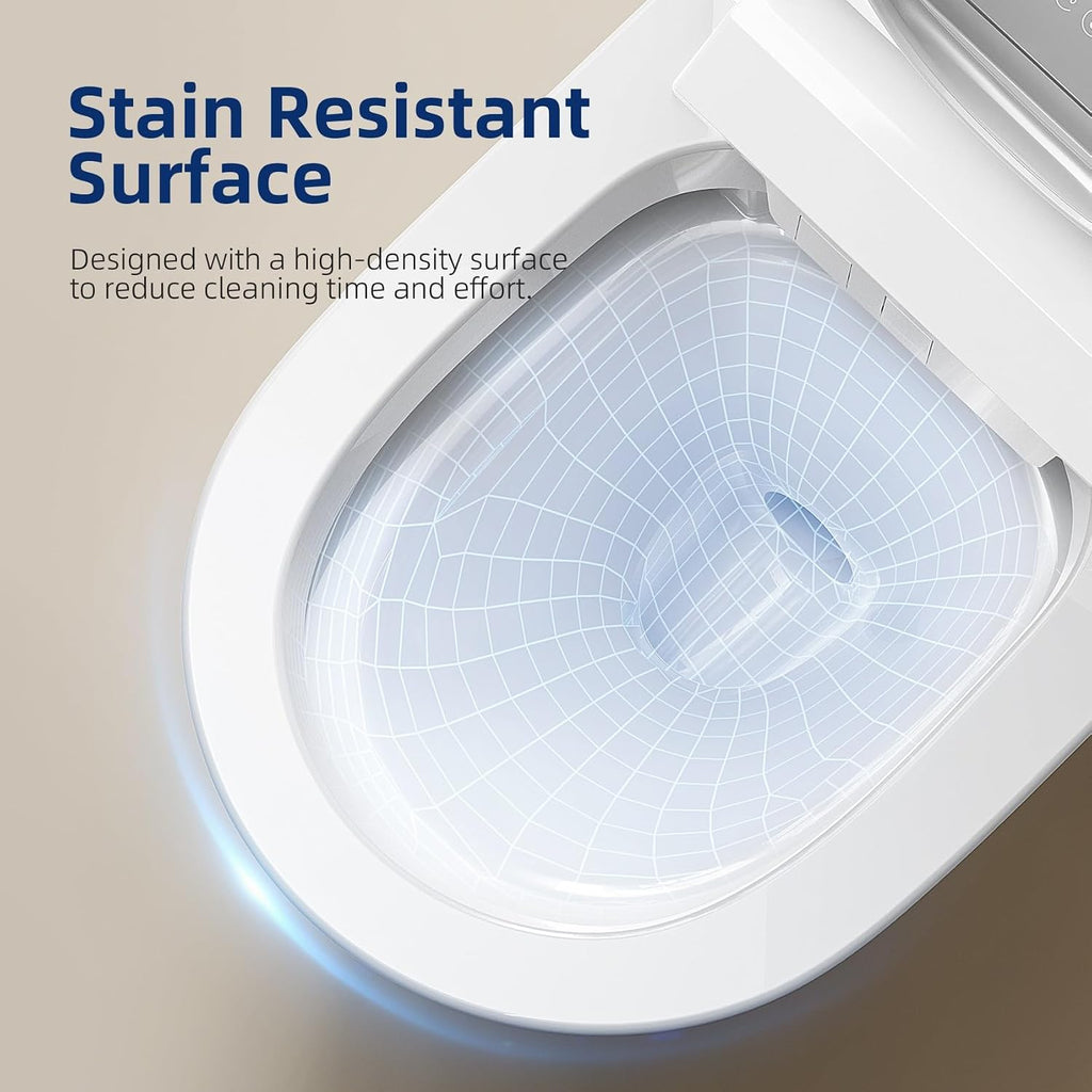 Commercial Grade Smart Toilet with Built-in Tank and Pump - 12' Rough-in, Low Water Pressure Solution, Heavy Duty Smart Bidet Toilet with Knob Control, Foot Sensor Flush, Blackout Flush