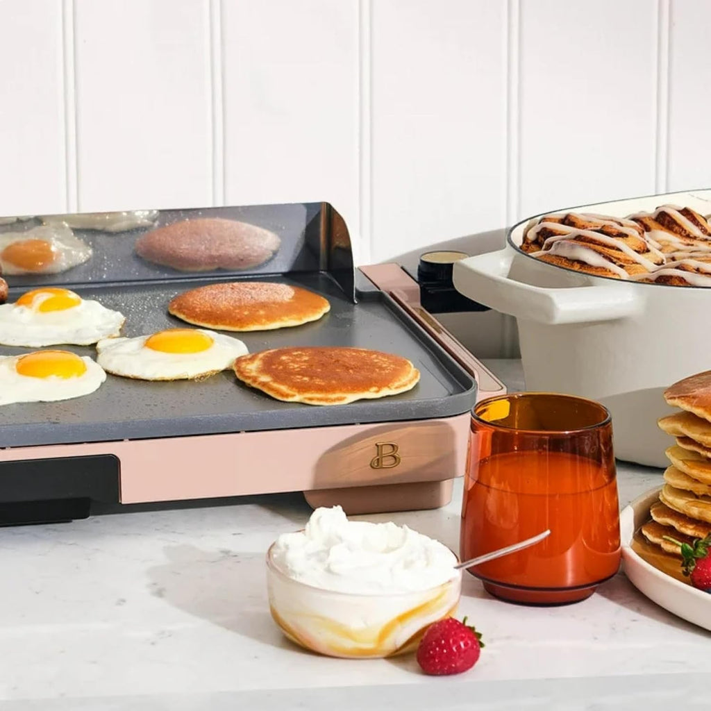 Extra Large Electric Griddle 12x22 Inch, 1500W Nonstick Countertop Griddle with Removable Backsplash and Adjustable Temperature Control for Family Breakfast & Indoor Cooking (Rose)