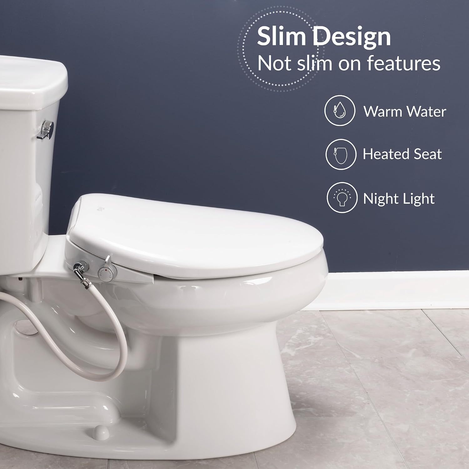 Bio Bidet Bliss BB550 Heated Bidet Seat with Warm Water Wash & Air Dryer, Night Light, Low Profile Design, Elongated