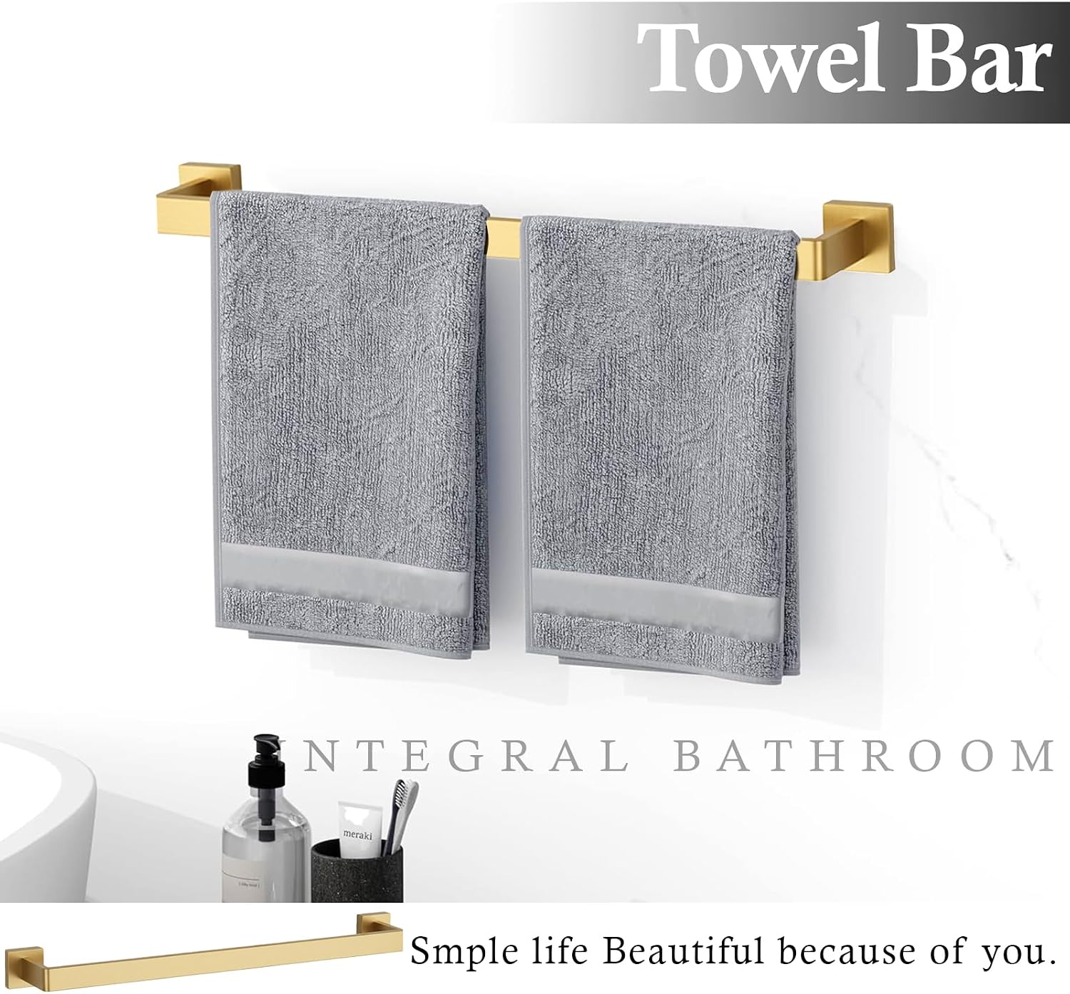 15-Piece Brushed Gold Bathroom Accessories Set – 23.6' Towel Bar, Towel Ring, Toilet Paper Holder & Hooks, Wall Mounted Bathroom Hardware, Rust & Corrosion-Resistant, Ideal for Modern Bathrooms