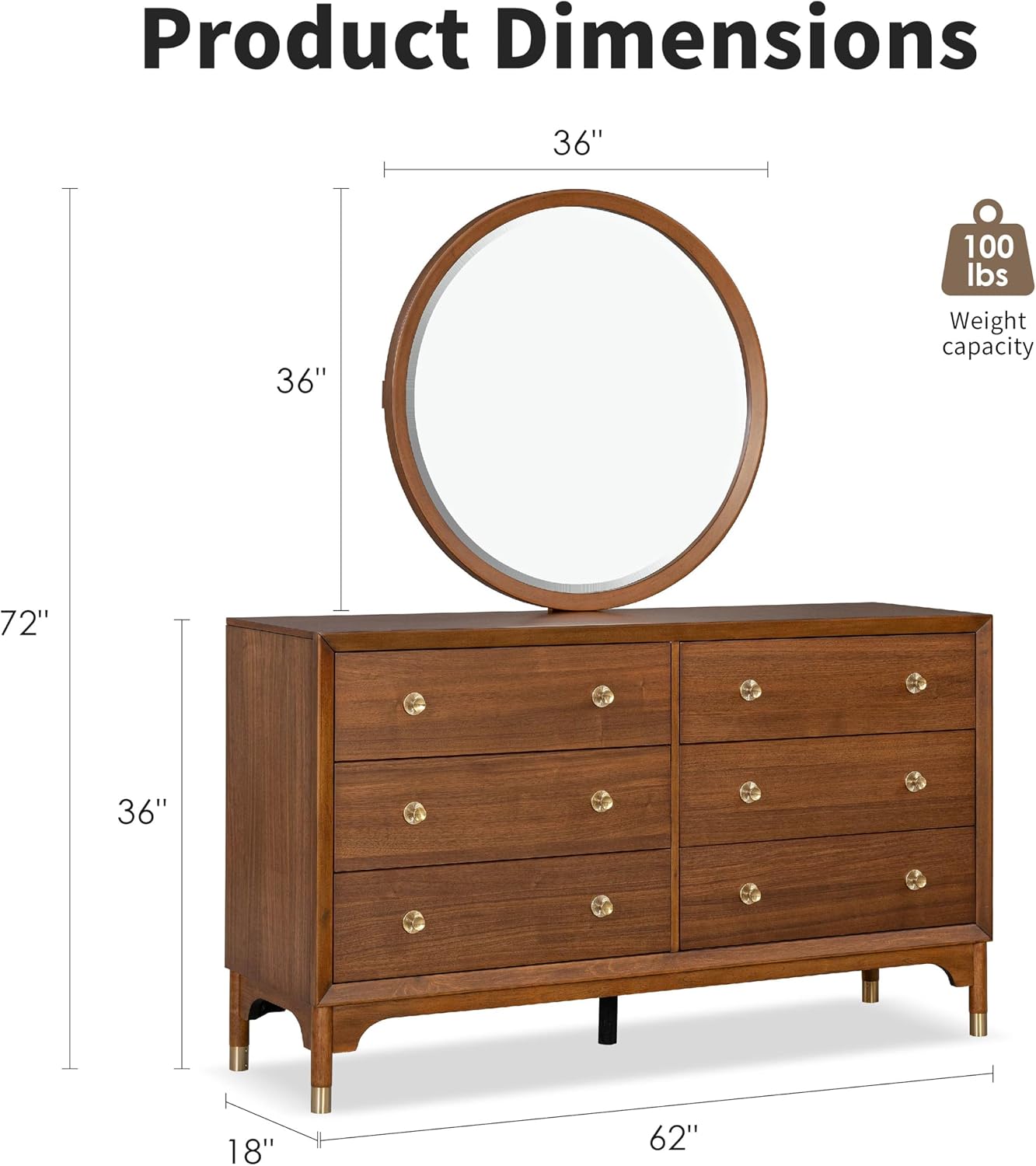 Furniture of America Forma Modern Solid Wood 4-Piece Bedroom Set with Upholstered Bed with LED Lights, Ball-Bearing Glide on Nightstand and Dresser with Mirror, No Box Spring Needed, Queen, Walnut