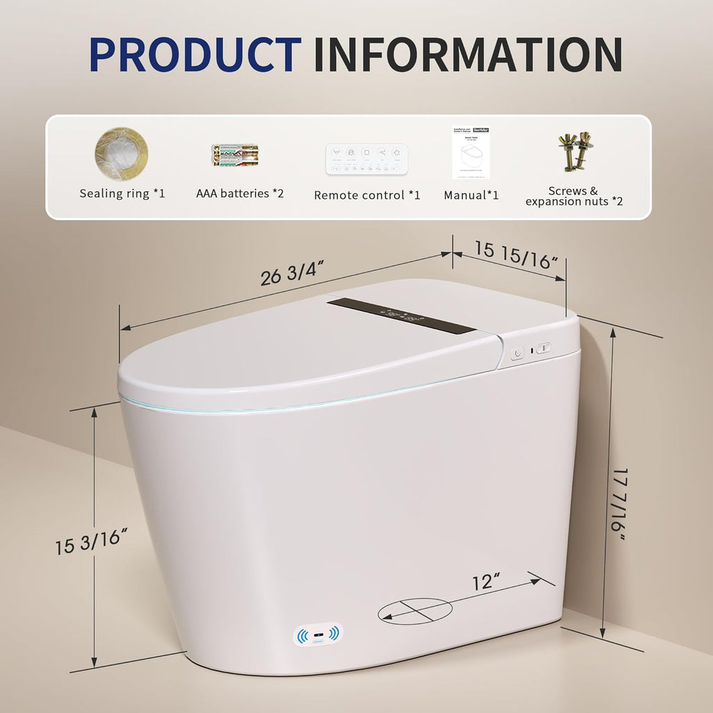 DeerValley Smart Toilet with Bidet Built in, Smart Toilet for Bathrooms with Powerful Flush, Foot Sensor Operation, Heated Seat, Dryer, Night Light, Digital Display