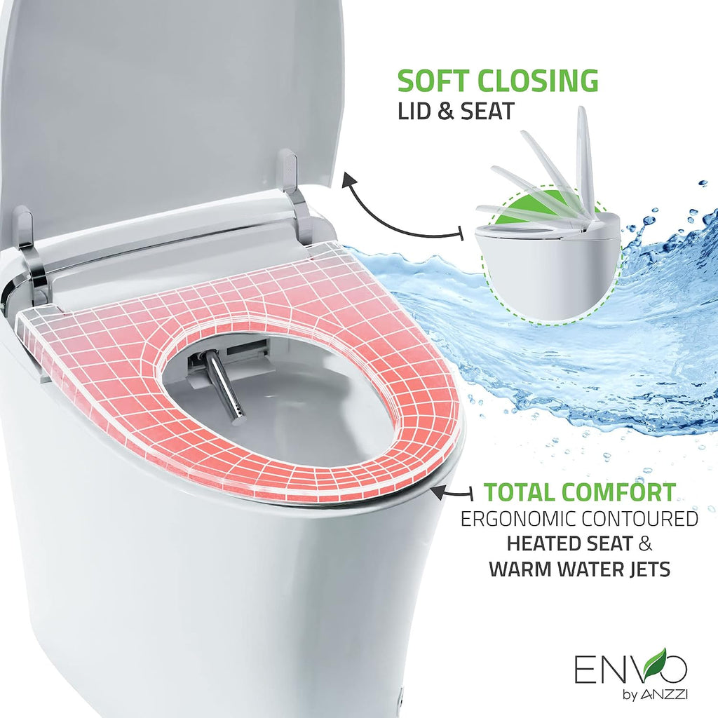ANZZI One-Piece Smart Bidet Toilet Elongated 1.28 GPF White with Remote Control, Auto Flush, Heated Seat, Warm Water Wash, Dryer and Deodorizer, Foot Sensor Flush Envo Aura Series | TL-STSF851WH