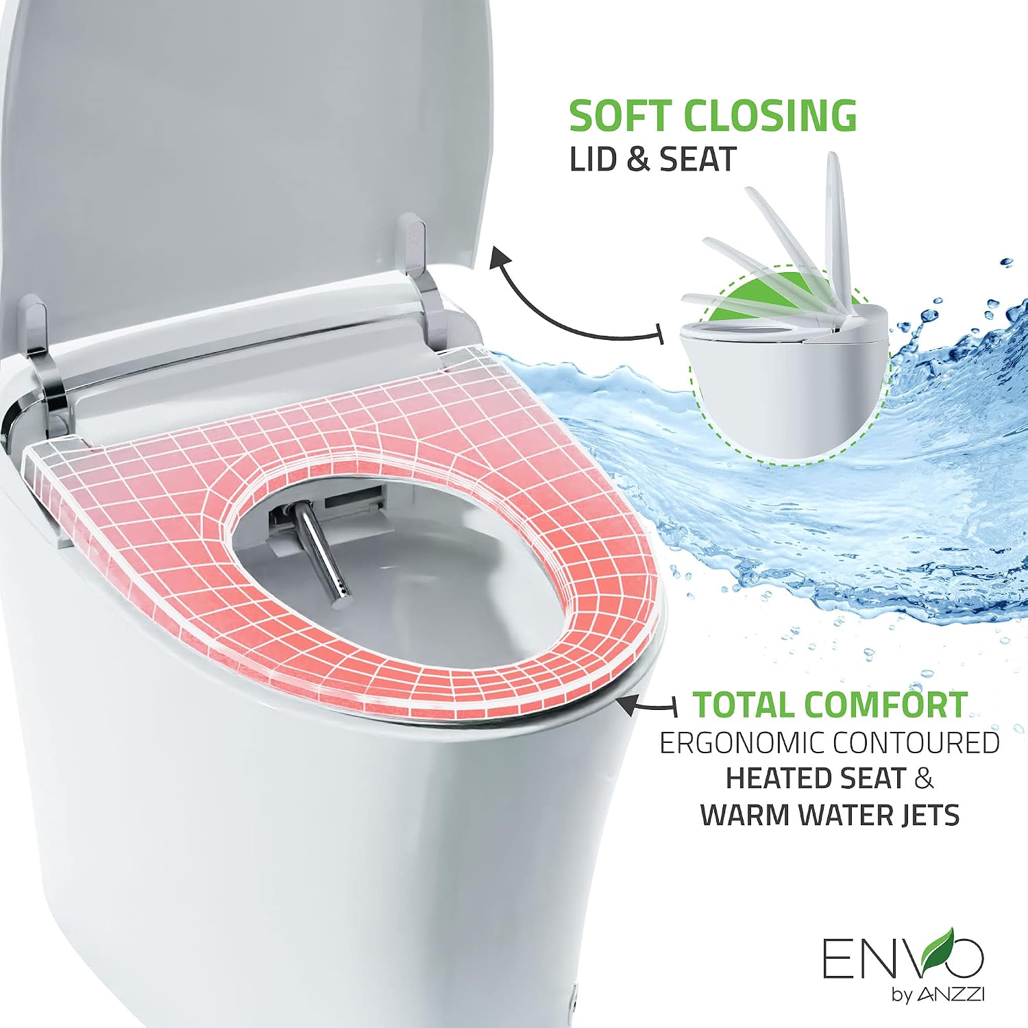 ANZZI One-Piece Smart Bidet Toilet Elongated 1.28 GPF White with Remote Control, Auto Flush, Heated Seat, Warm Water Wash, Dryer and Deodorizer, Foot Sensor Flush Envo Aura Series | TL-STSF851WH