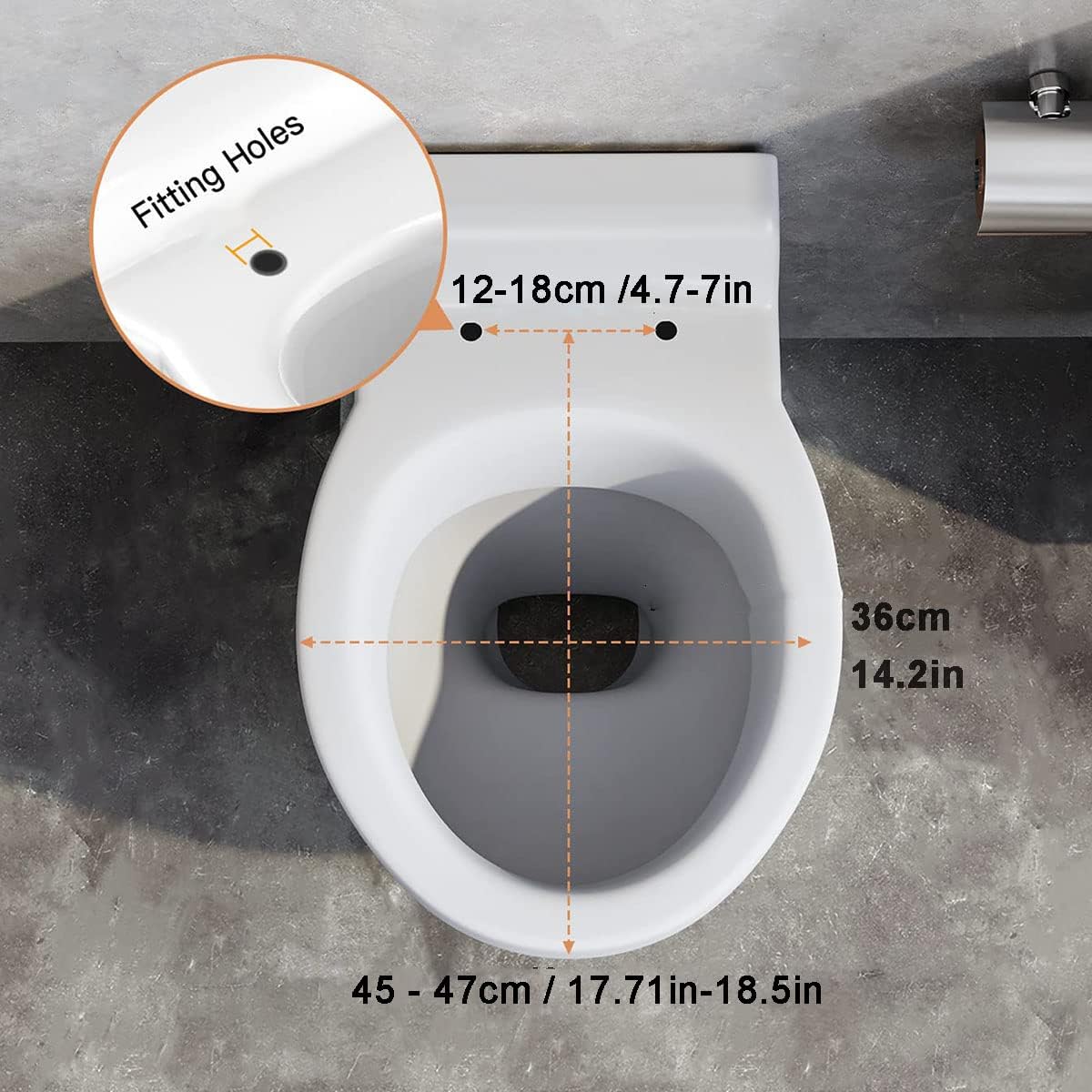 Toilet Seat Elongated, 18.5'' Open Front with Lid, Slow Close Toilet Seat, PP Plastic, for Rental Or Commercial Use, White