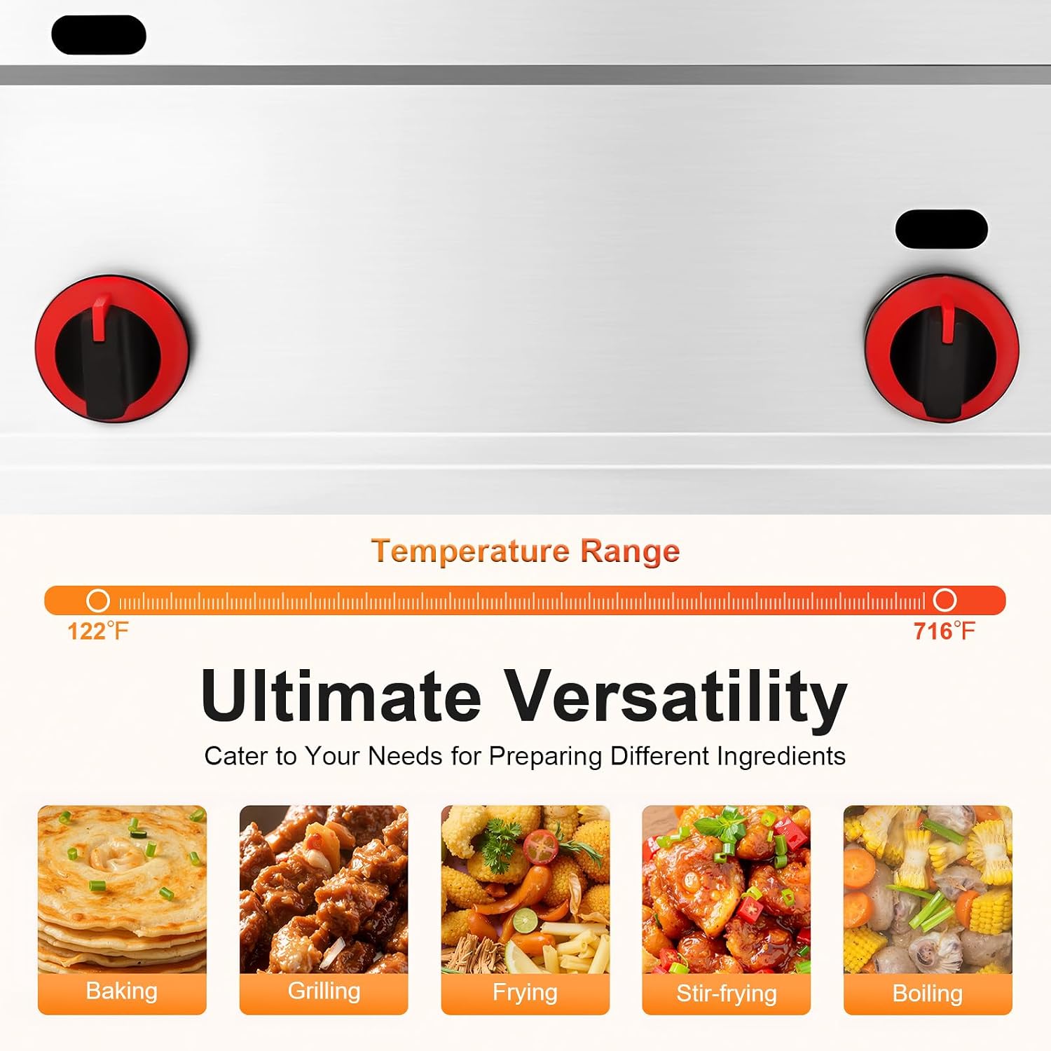 Stainless Steel Countertop Deep Fryer, 6L Commercial Propane Griddle Deep Fryer Combo Grill Food Cart with Removable Basket & 122-716℉ Temperature Control for Restaurant and Home Use
