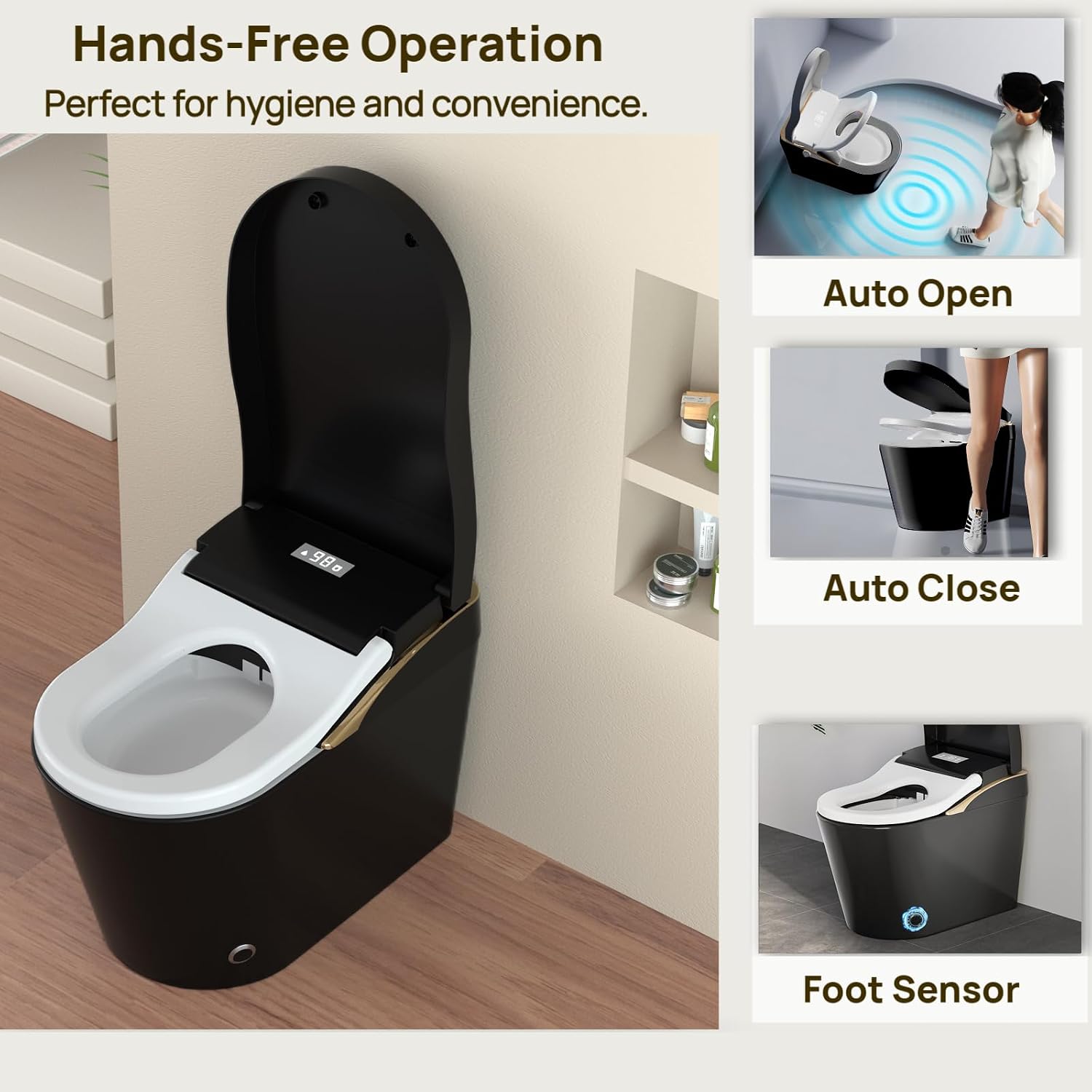 KEIKI Tankless Smart Toilet with Bidet, Auto Open/Close, Auto Flush, Heated Seat, Instant Warm Water & Dryer, Comfort Height 17.5', 1.28 GPF