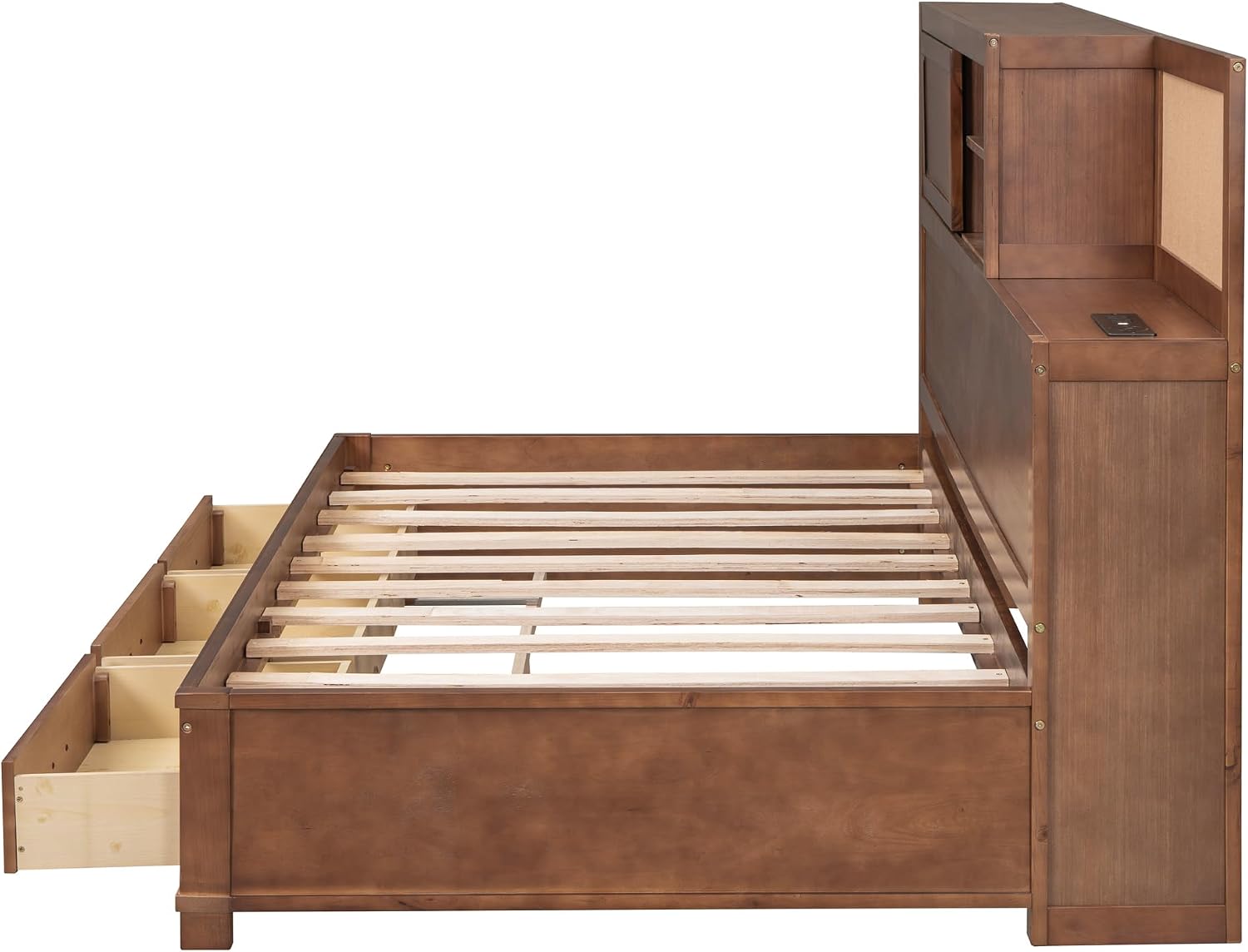 Merax Twin Size Wooden Daybed with 3 Storage Drawers,Headboard with Shelf,A Set of Sockets and USB Ports,Brown