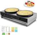 VEVOR Electric Crepe Maker, 16-Inch Double Head Commercial Crepe Machine, 3400W Flat Plate Crepe Griddle, Nonstick Stainless Steel Pancake Making, Desktop Circular Cereals Pancake Stove, AC120V 60Hz