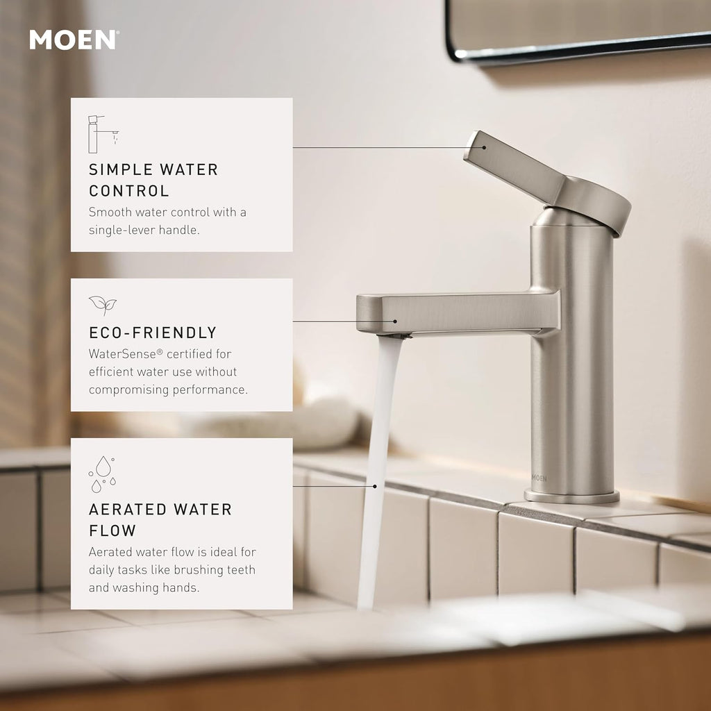 Moen Beric Bronzed Gold Modern One-Handle Single Hole Bathroom Faucet with Drain Assembly and Optional Deckplate for Your Bath Sink, 84774BZG