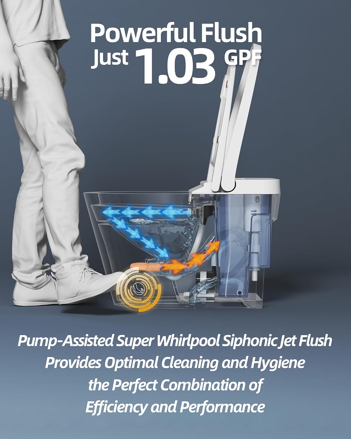 Smart Toilet, One Piece Toilet with Built-in Heated Bidet Seat, Auto Flush, Foot Sensing Flush, Built-in Tank & Pump-Assisted, Warm Water & Dryer, LED Display, Night Light, Manual Lid