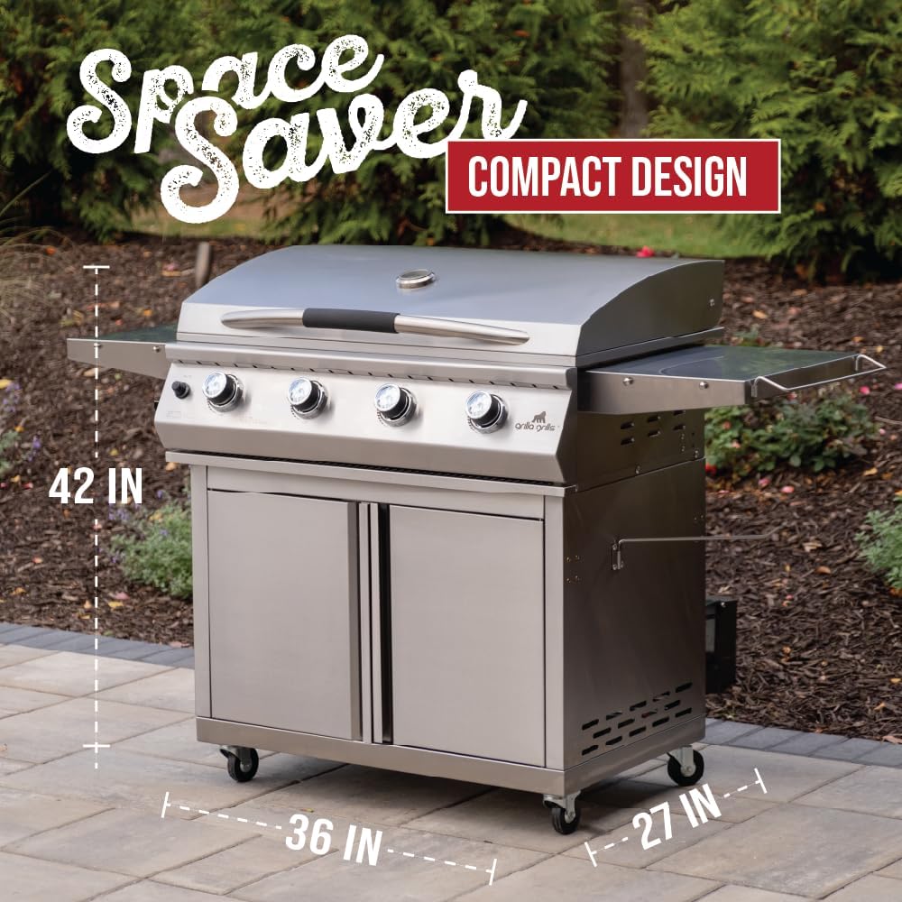 GRILLA Primate Gas Grill & Griddle with Clearview Grease Management System, Heavy-Duty Stainless Steel Design, 490 Square Inches of Cook Space, For Grilling, Outdoor Cooking, and Griddle