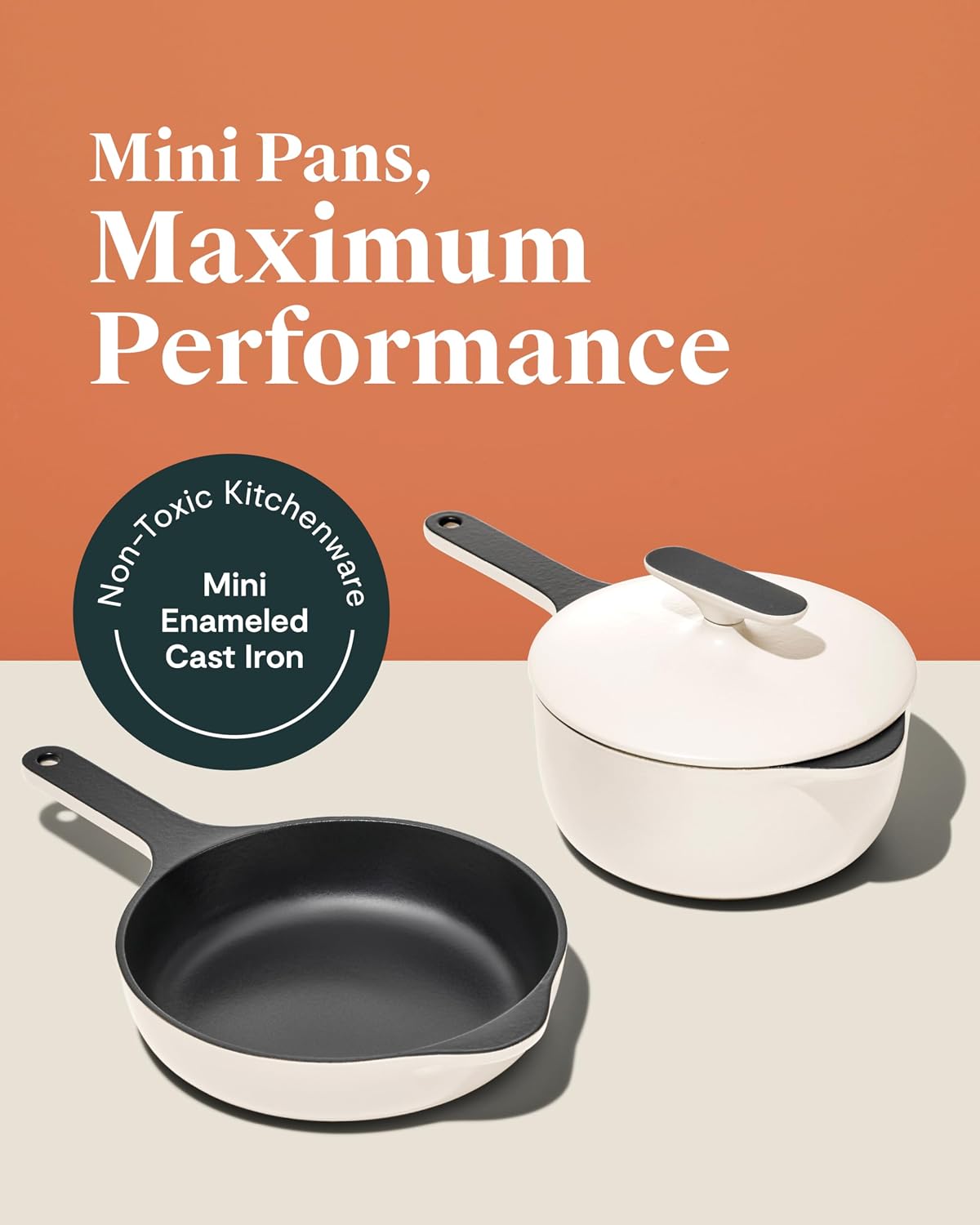 Caraway Enameled Cast Iron Bundle - 8' Mini Skillet, 1.8 qt Sauce Pan with Lid & Storage Organizer - Durable, Non-Toxic Cookware for Stovetop & Oven - No Seasoning Required - Midnight Blue