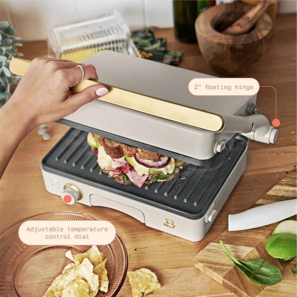 Panini Press Indoor Grill 2-in-1 Electric Contact Grill with Removable Nonstick Plates, 1200W Adjustable Temperature Sandwich Maker (Porcini Taupe)