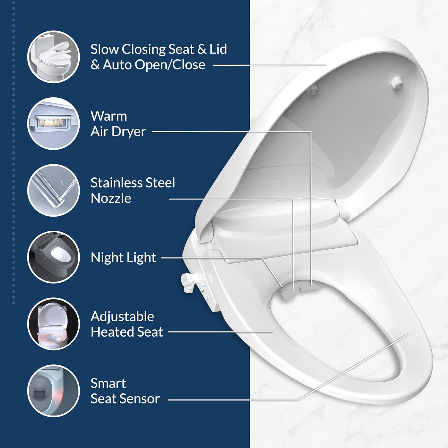 Bio Bidet DLS Premium Heated Bidet Seat, Warm Water & Air Dryer, Auto Open and Slow Close Lid, Elongated