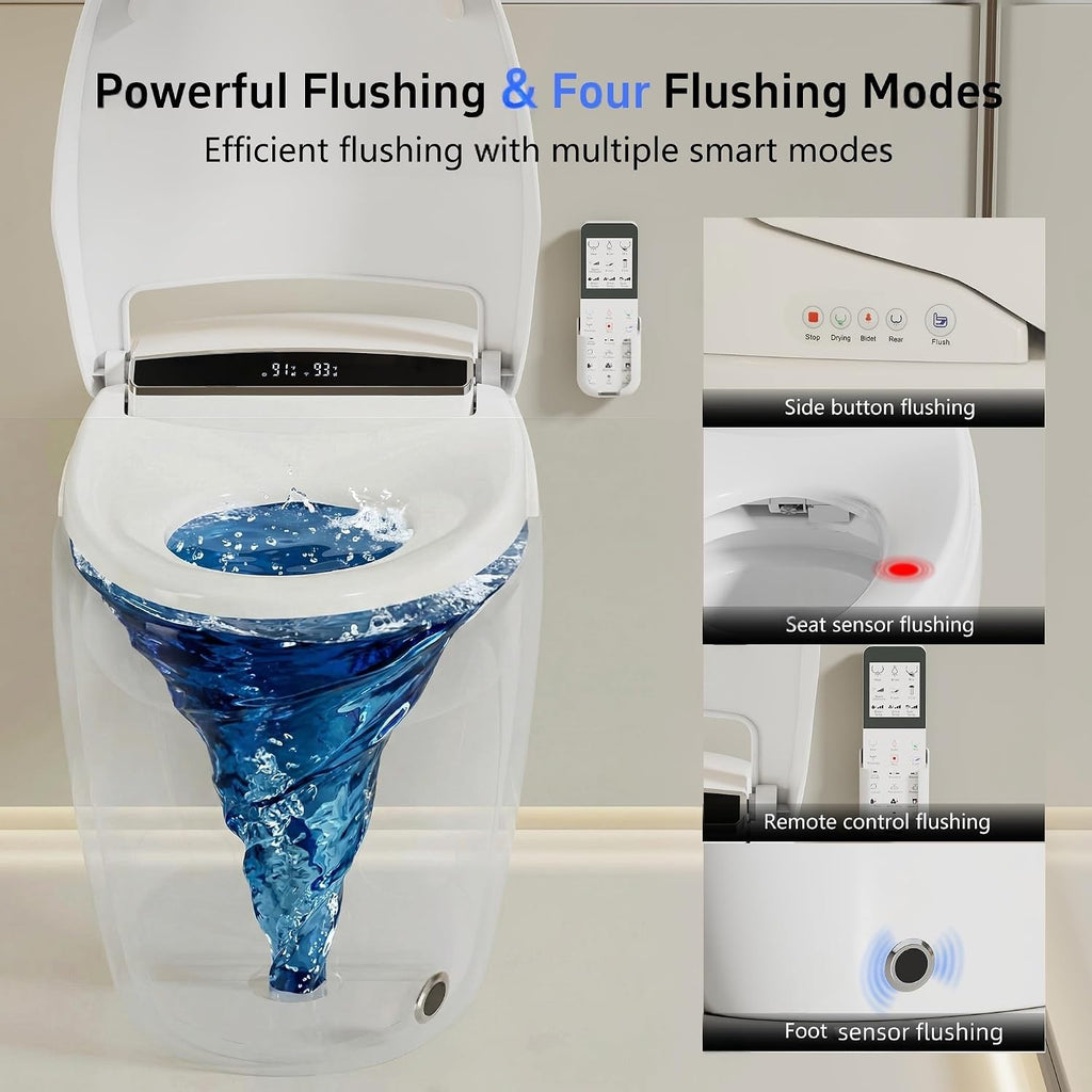 Smart Toilet With Built-in Heated Seat, Foot Sensor,LED Digital Display With Dual Temperature Display,An Integrated Bidet Toilet With A Warm Water Nozzle and Automatic Flushing