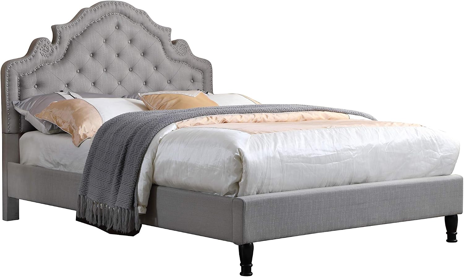 HomeLife Premiere Classics 51' Tall Platform Bed with Cloth Headboard and Slats - Full (Light Grey Silver)