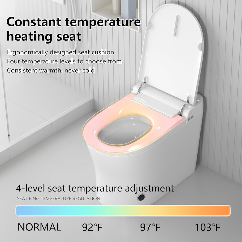 Smart Toilet with Auto Open/Close Lid - Heated Seat, Warm Water Bidet, Dryer, Night Light, Dual Auto Flush, Foot Sensor, Modern Elongated One-Piece ADA Height Toilet for Bathrooms
